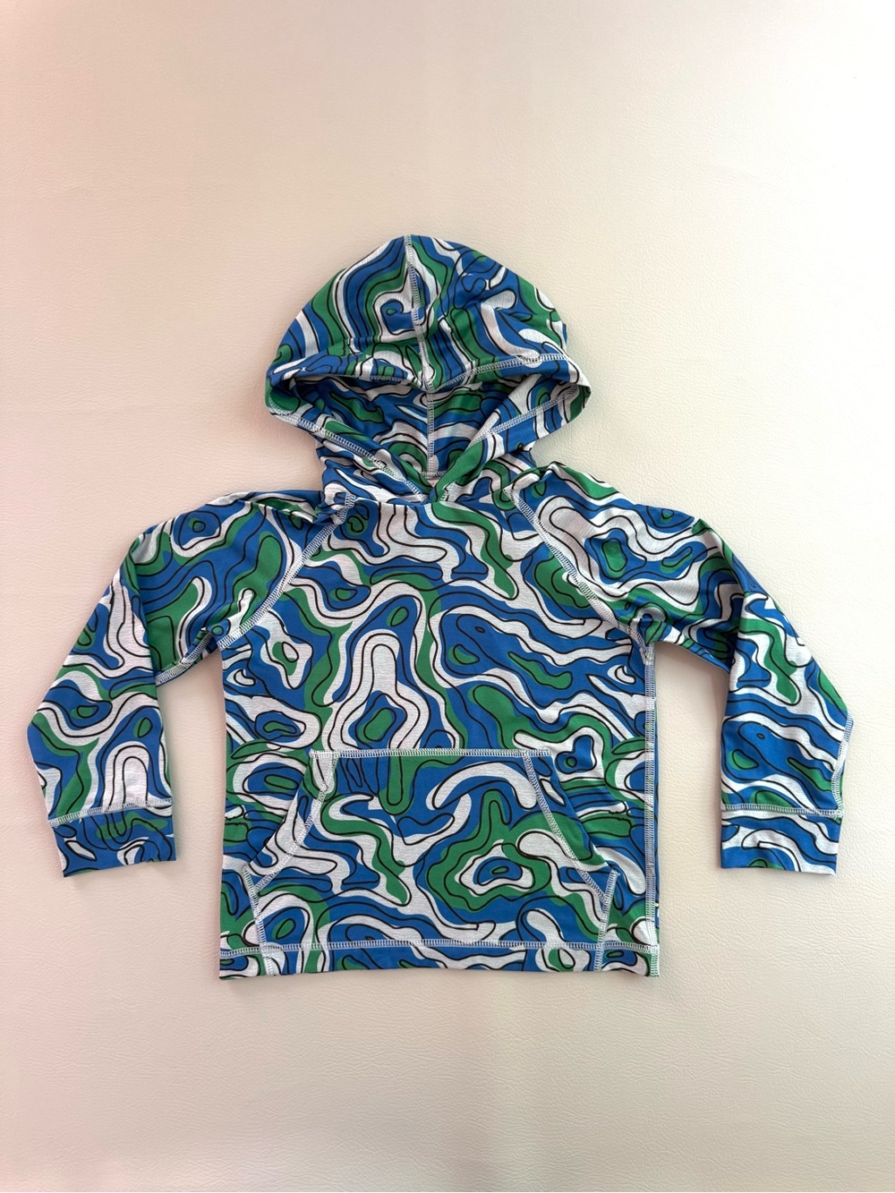 Hanna Andersson Kids UV UPF Sun Hoodie Blue Green Camo Wave print 5T 110cm